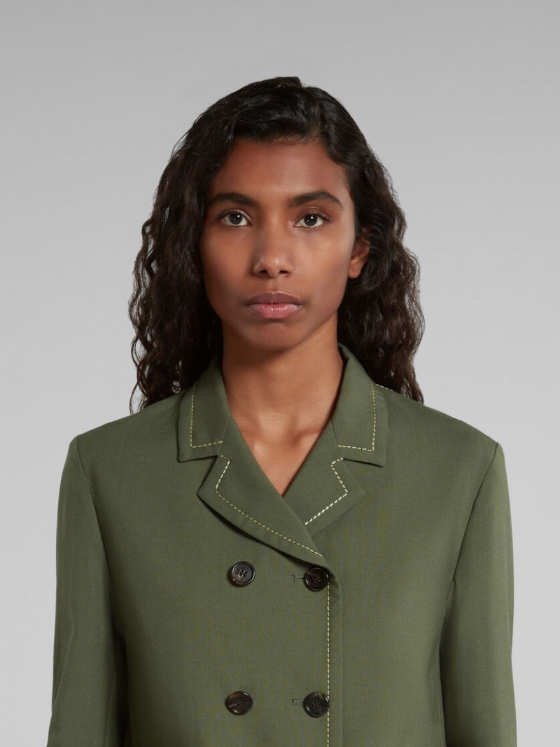 Marni Lana Jacket With Contrast Stitching Verdes | AMXWC32146