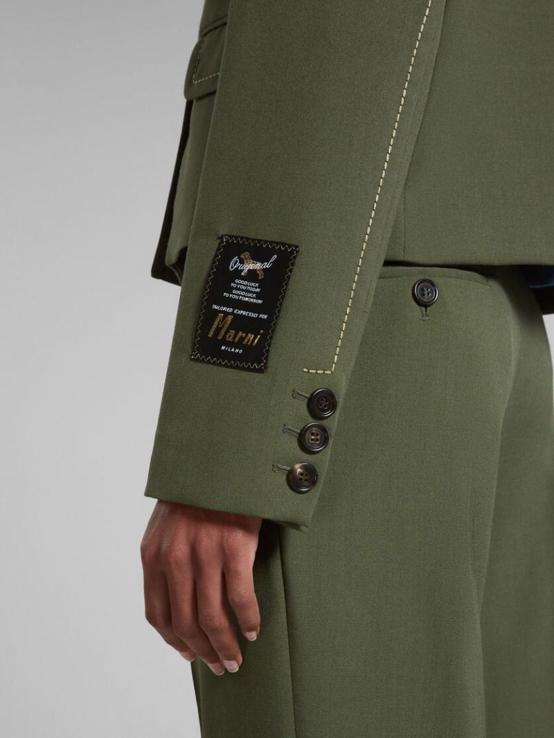 Marni Lana Jacket With Contrast Stitching Verdes | AMXWC32146