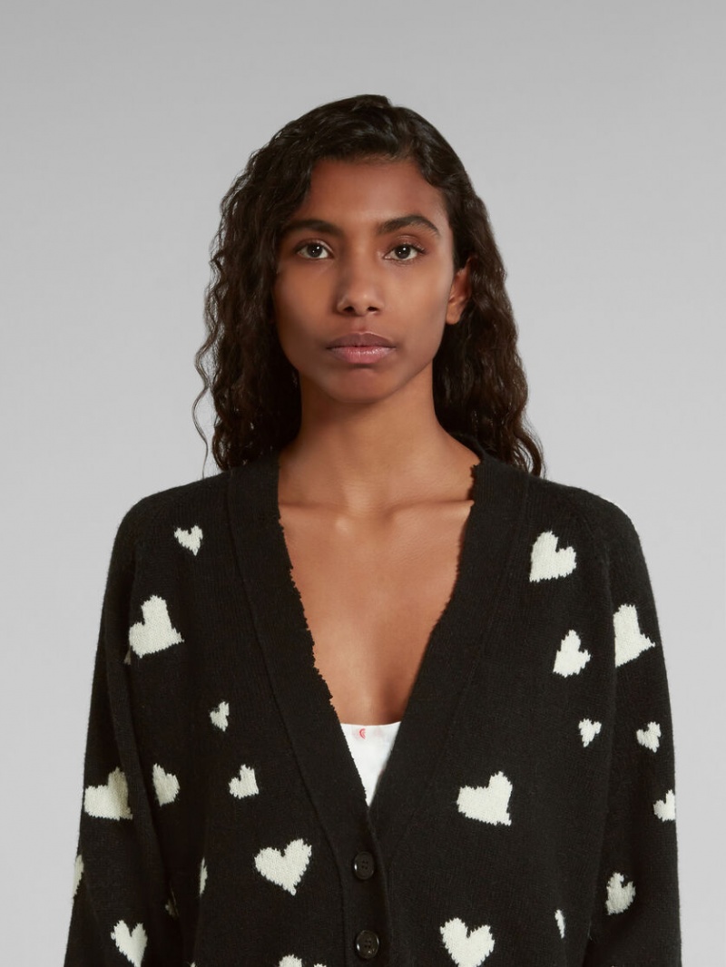 Marni Lana Long Cardigan With Bunch Of Hearts Motif Negros | TMXPQ99828