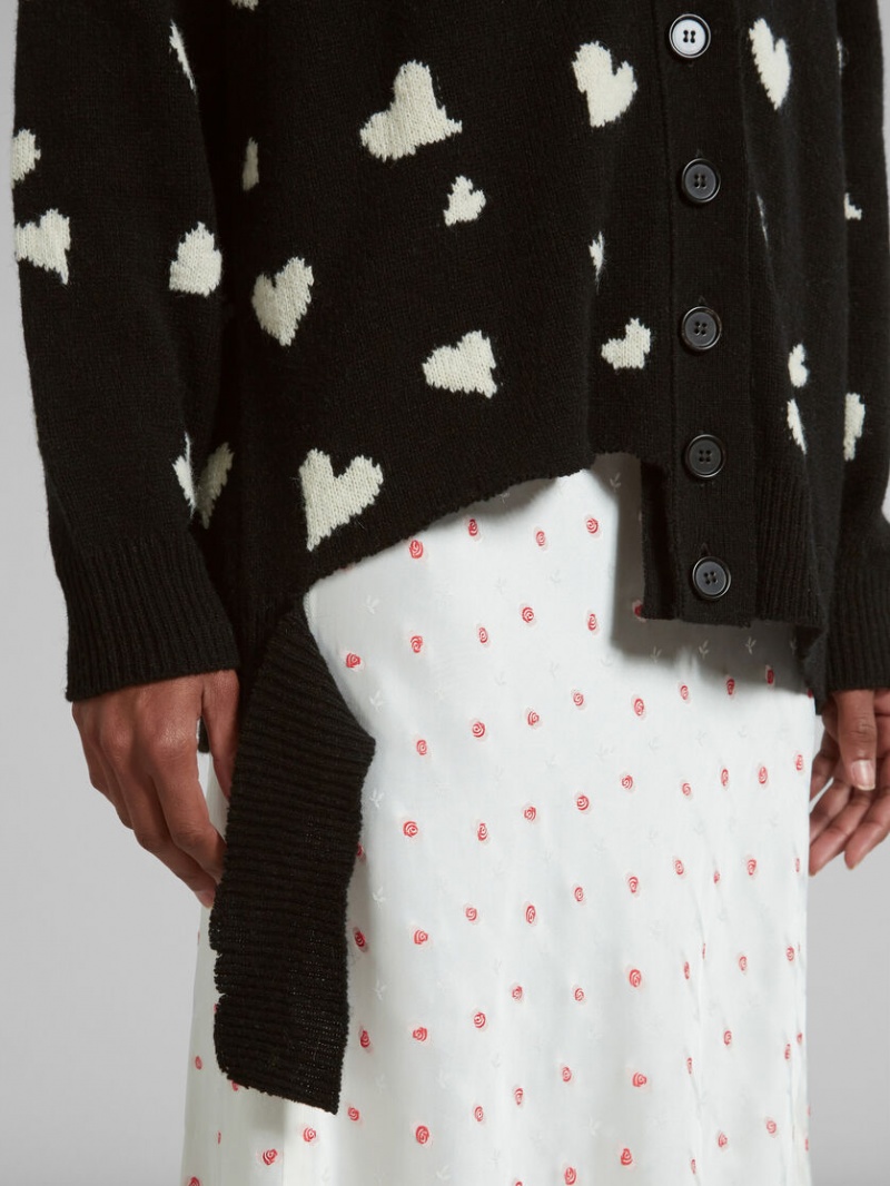 Marni Lana Long Cardigan With Bunch Of Hearts Motif Negros | TMXPQ99828