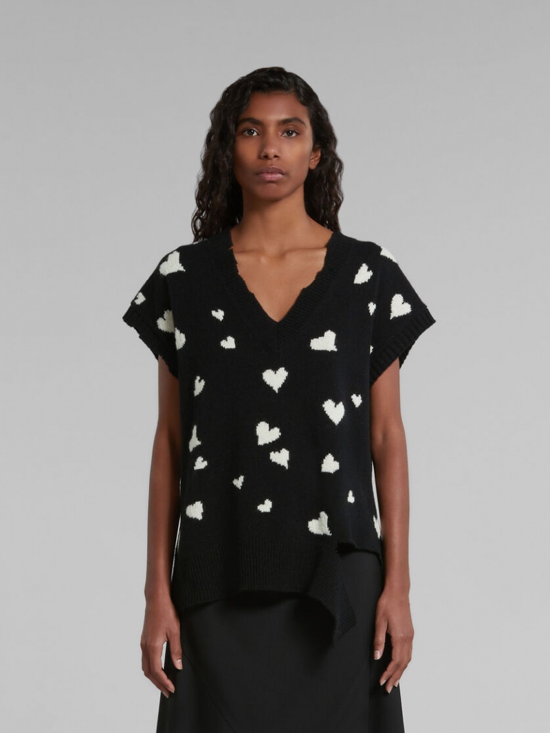 Marni Lana Vest With Bunch Of Hearts Print Negros | BMXSD67200