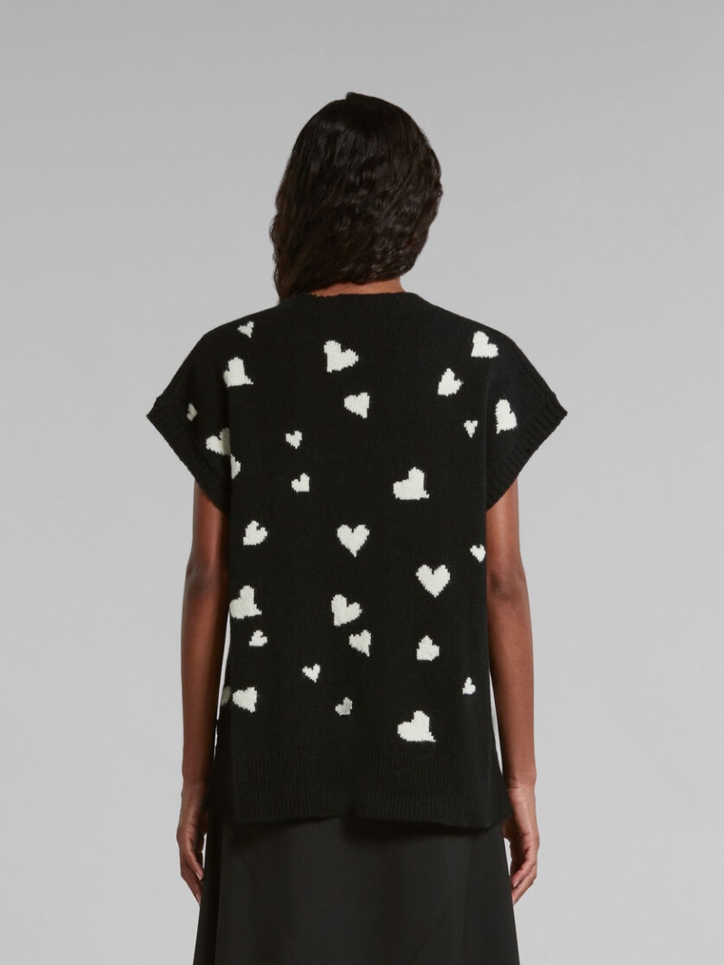 Marni Lana Vest With Bunch Of Hearts Print Negros | BMXSD67200