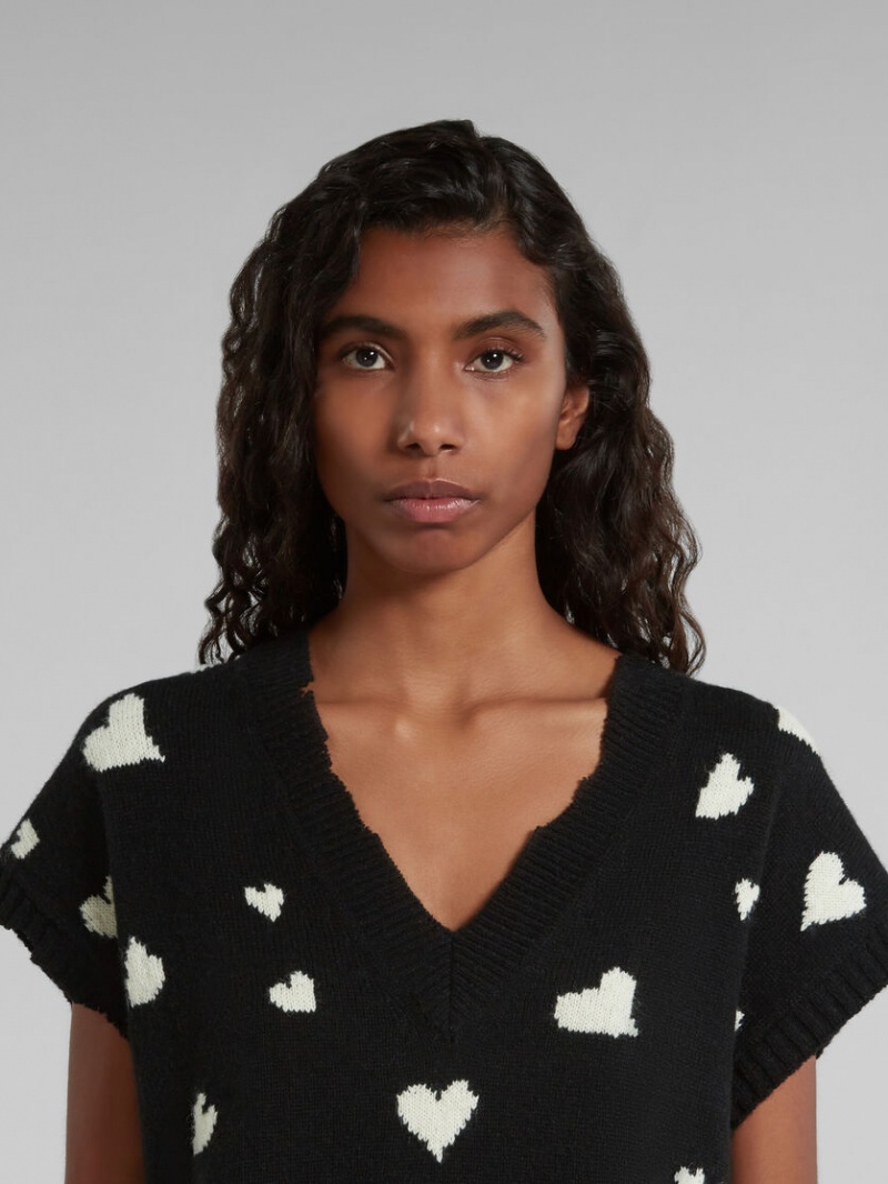 Marni Lana Vest With Bunch Of Hearts Print Negros | BMXSD67200