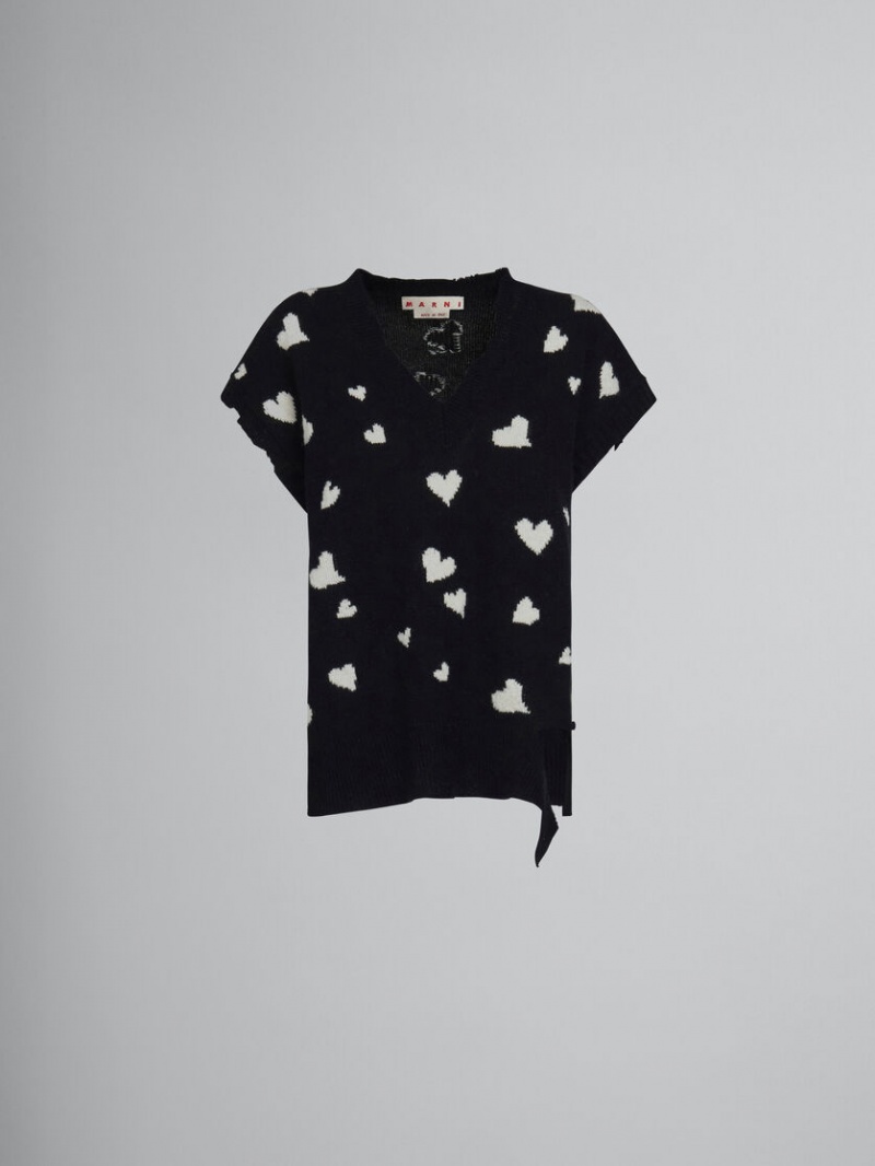 Marni Lana Vest With Bunch Of Hearts Print Negros | BMXSD67200