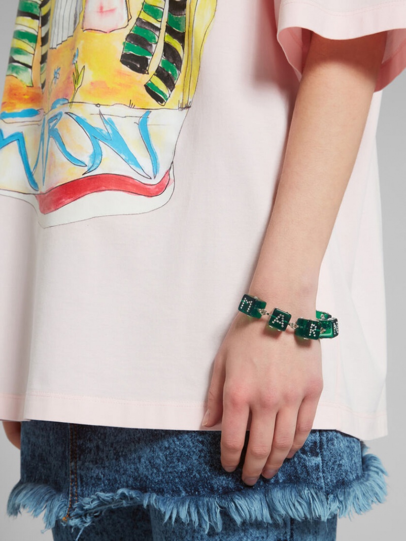 Marni Large Rhinestone Dice Charm Bracelet Verdes | MMXHR23451