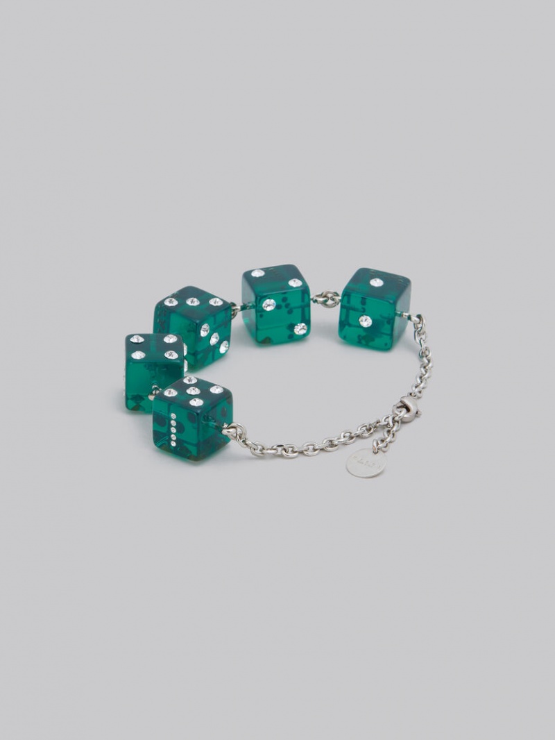 Marni Large Rhinestone Dice Charm Bracelet Verdes | MMXHR23451