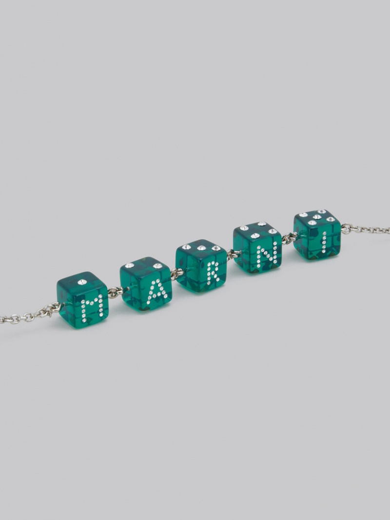 Marni Large Rhinestone Dice Charm Bracelet Verdes | MMXHR23451