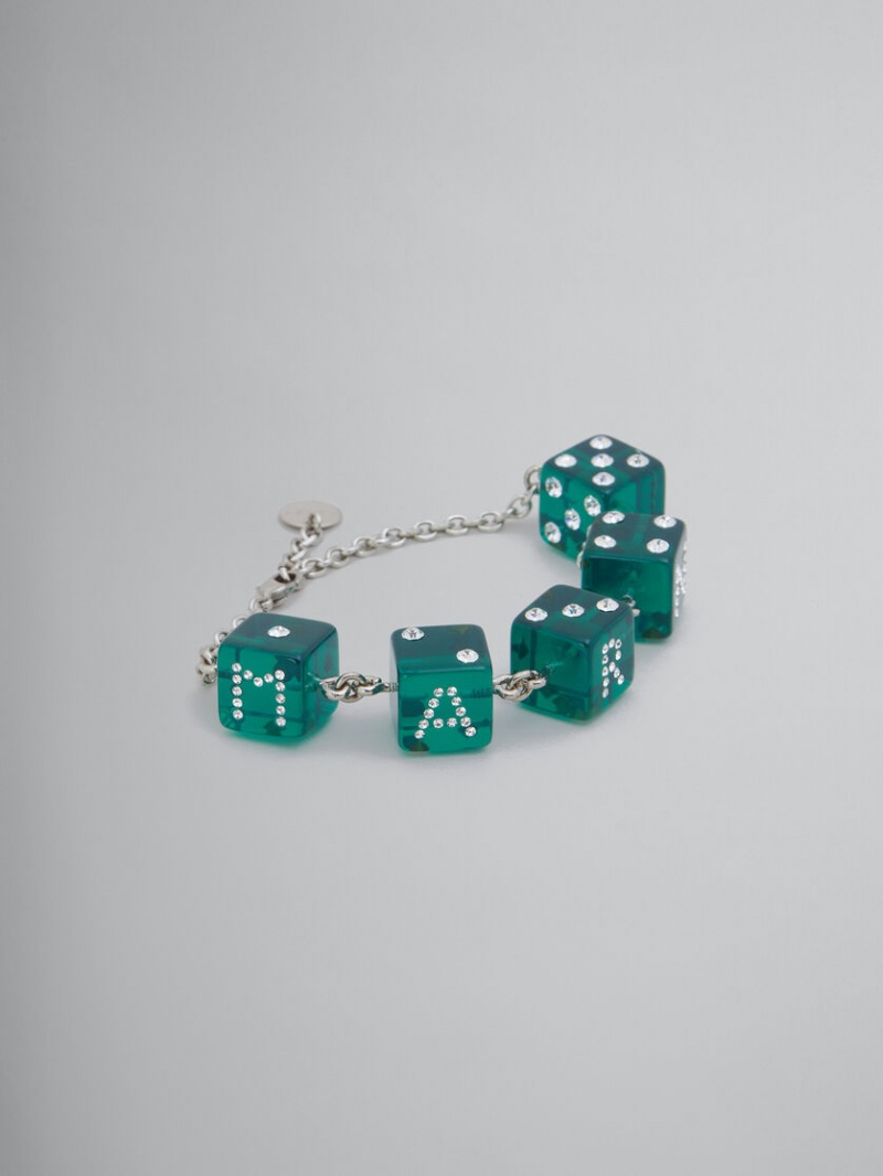 Marni Large Rhinestone Dice Charm Bracelet Verdes | MMXHR23451