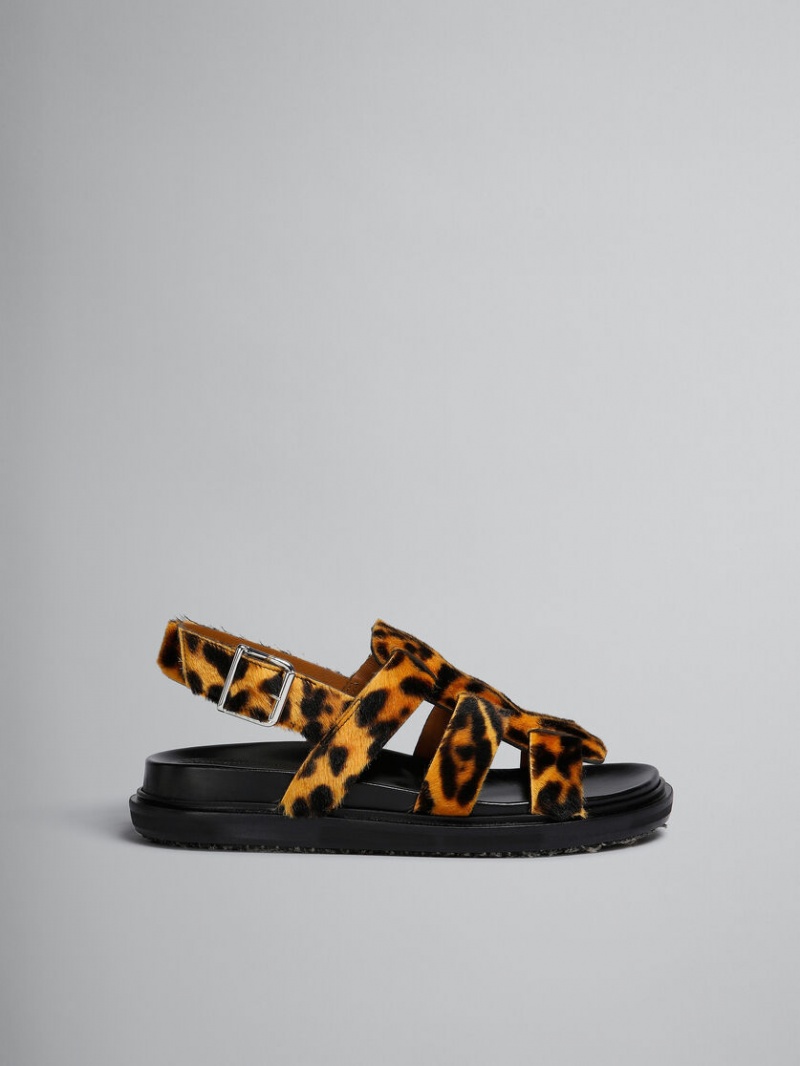 Marni Leopard-print Corta-hair Shearling Gladiator Sandal Leopardo | MXICD25178
