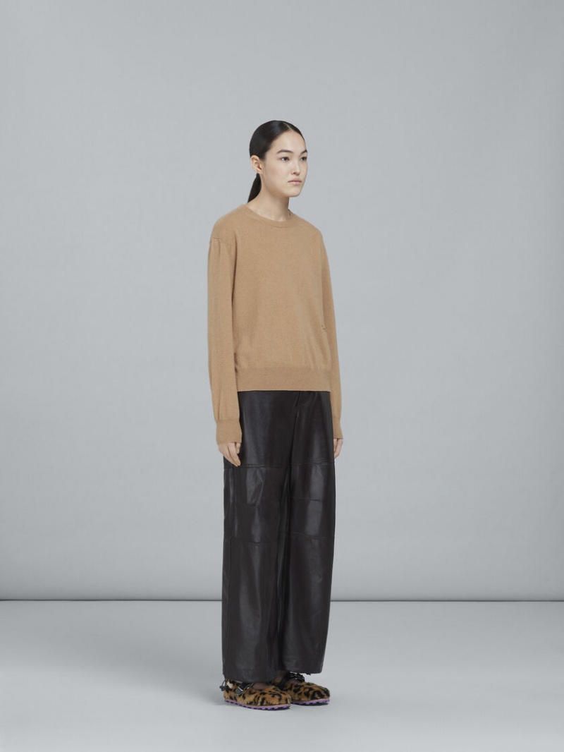 Marni Logo Cashmere Crewneck Sueter Beige | TMXPQ38594