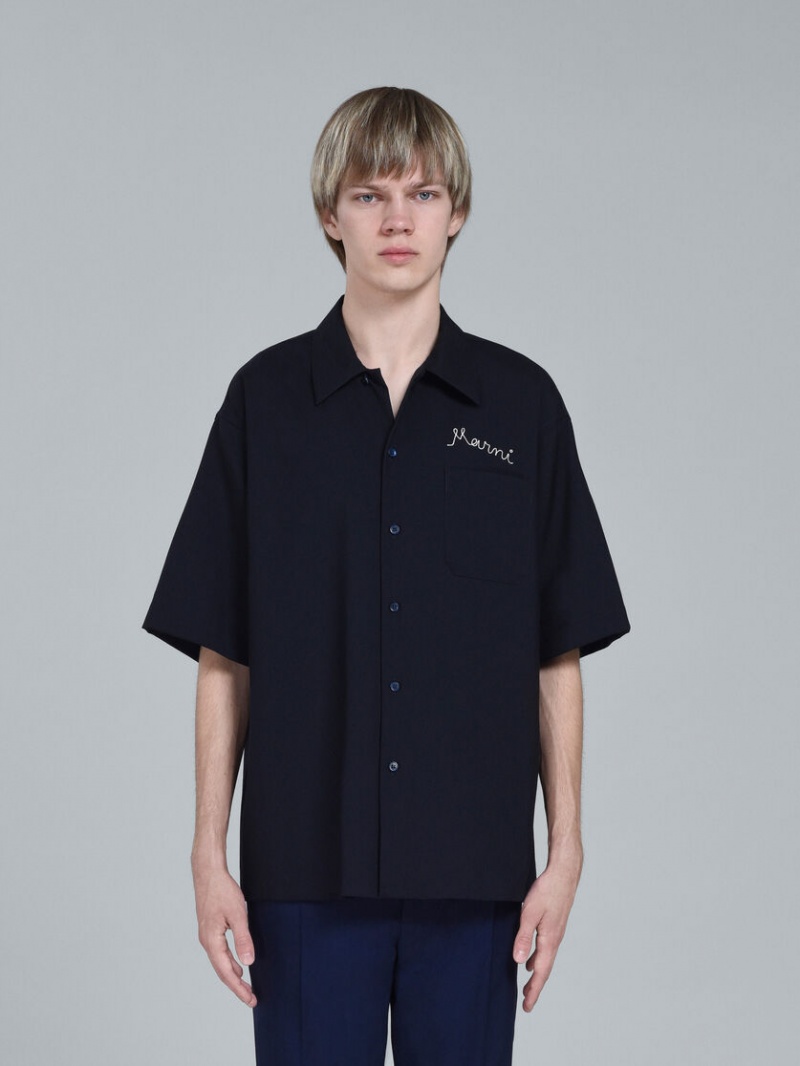 Marni Logo Embroidery Bowling Shirt Negros | MXZDE32248
