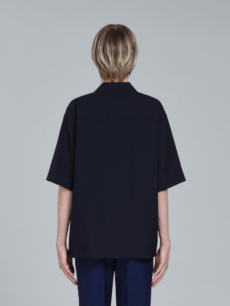 Marni Logo Embroidery Bowling Shirt Negros | MXZDE32248