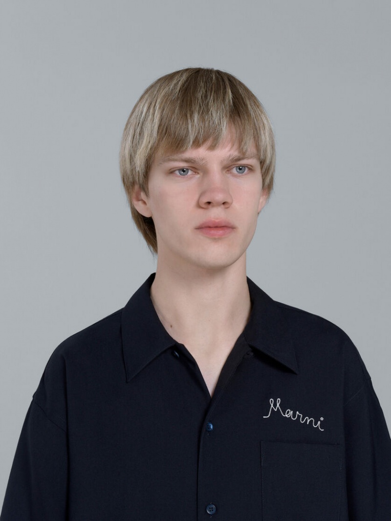 Marni Logo Embroidery Bowling Shirt Negros | MXZDE32248