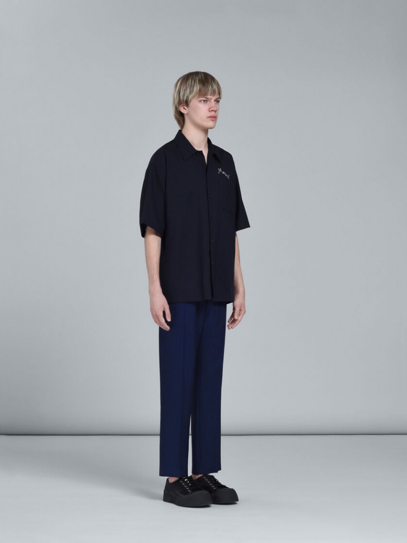 Marni Logo Embroidery Bowling Shirt Negros | MXZDE32248