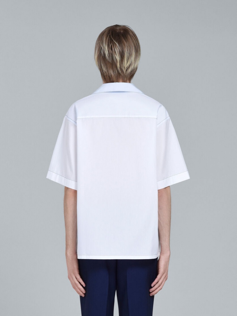 Marni Logo Print Poplin Bowling Shirt Blancos | MXZDE59870