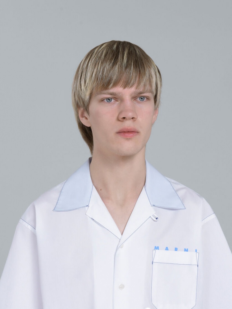 Marni Logo Print Poplin Bowling Shirt Blancos | MXZDE59870