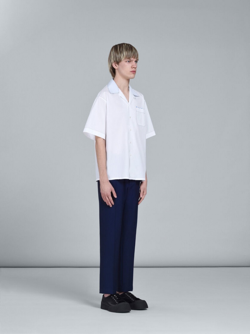 Marni Logo Print Poplin Bowling Shirt Blancos | MXZDE59870