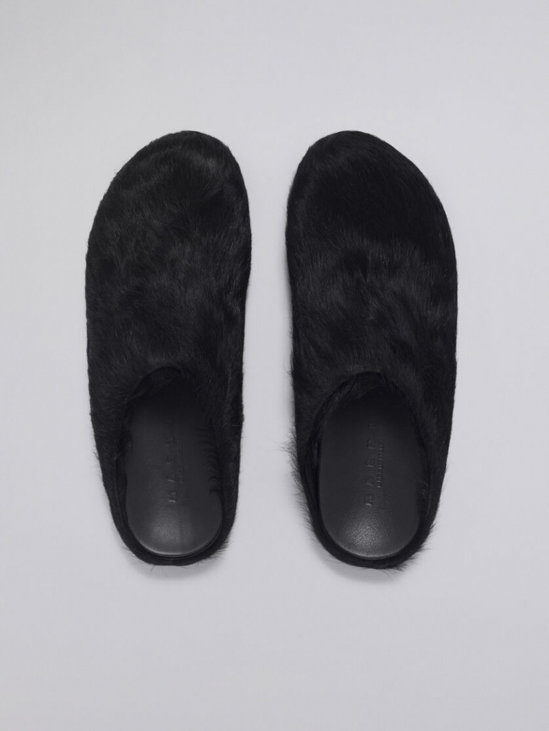 Marni Long Hair Calfskin Fussbett Sabot Negros | MXJZR40325