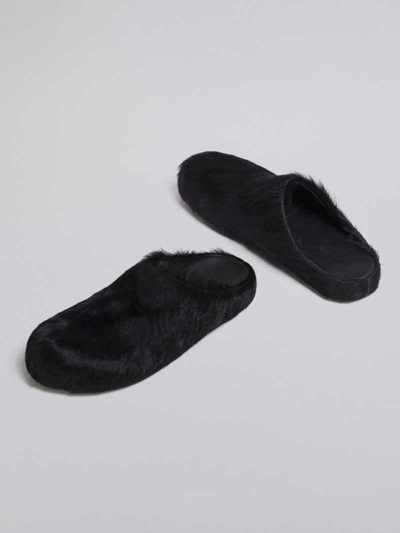 Marni Long Hair Calfskin Fussbett Sabot Negros | MXJZR40325