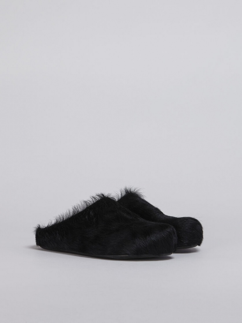Marni Long Hair Calfskin Fussbett Sabot Negros | SMXNY11991