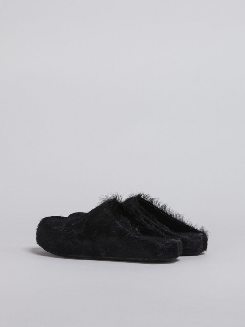 Marni Long Hair Calfskin Fussbett Sabot Negros | SMXNY11991