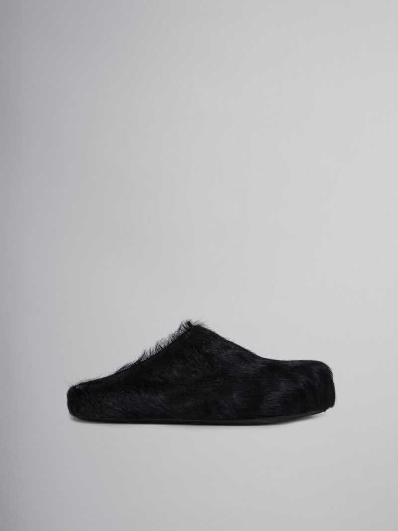 Marni Long Hair Calfskin Fussbett Sabot Negros | SMXNY11991