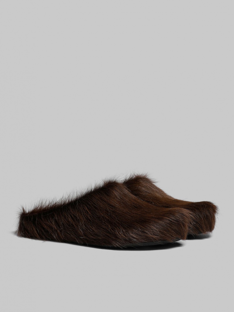 Marni Long Hair Calfskin Fussbett Sabot Marrom Oscuro | MXXMI65465