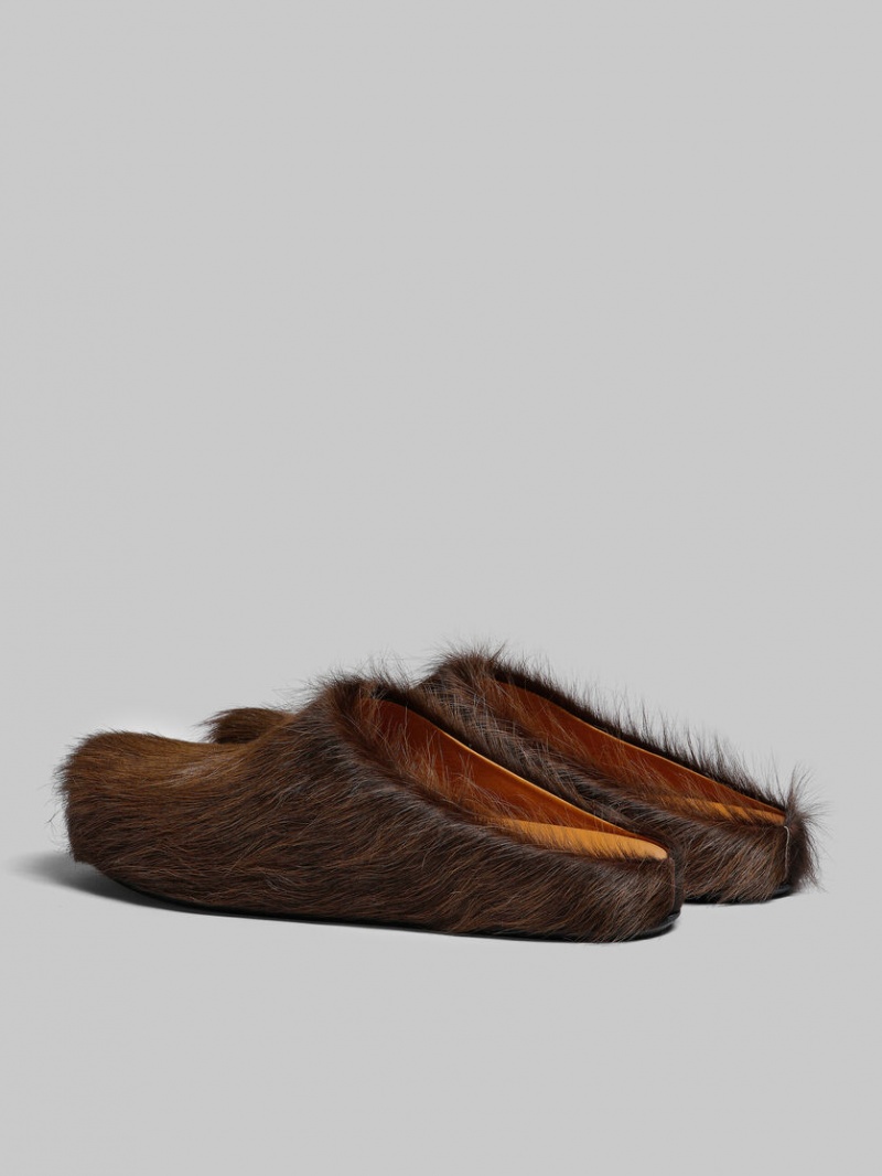 Marni Long Hair Calfskin Fussbett Sabot Marrom Oscuro | MXXMI65465