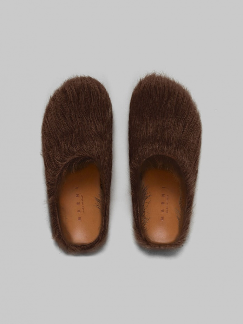 Marni Long Hair Calfskin Fussbett Sabot Marrom Oscuro | MXXMI65465