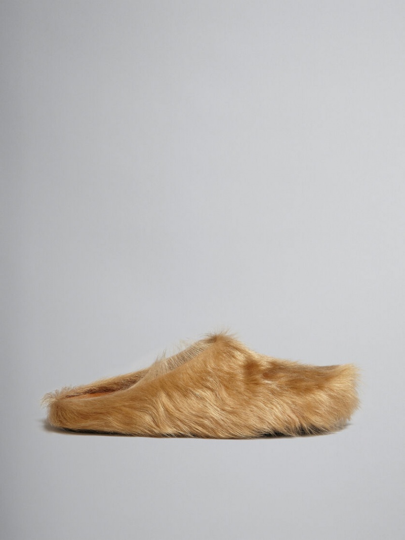 Marni Long Hair Calfskin Fussbett Sabot Beige | MXEAH40169