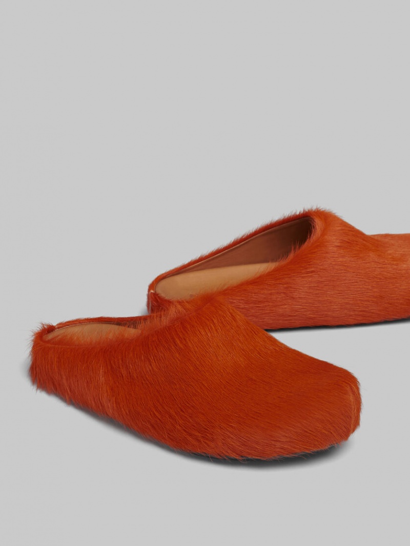 Marni Long Hair Calfskin Fussbett Sabot Naranjas | EMXHC76836