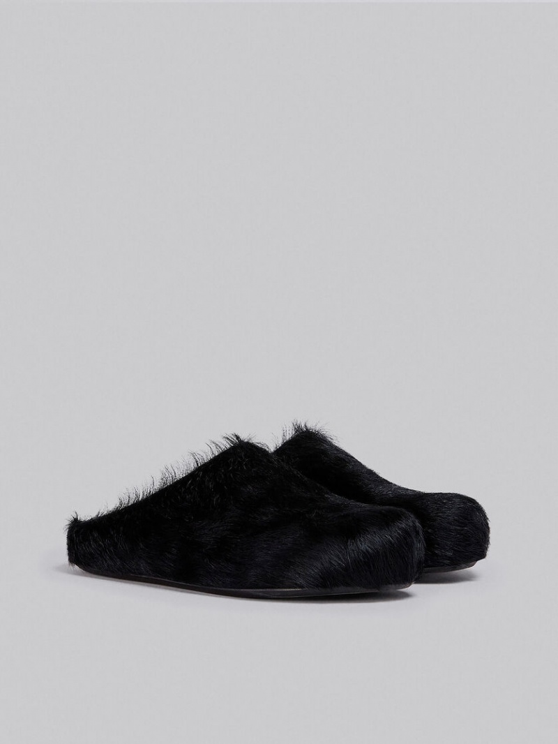 Marni Long Hair Calfskin Fussbett Sabot Negros | PMXQX76584