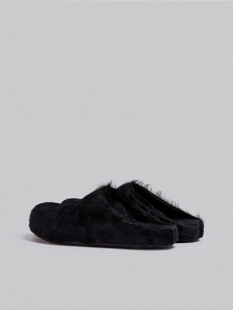 Marni Long Hair Calfskin Fussbett Sabot Negros | PMXQX76584