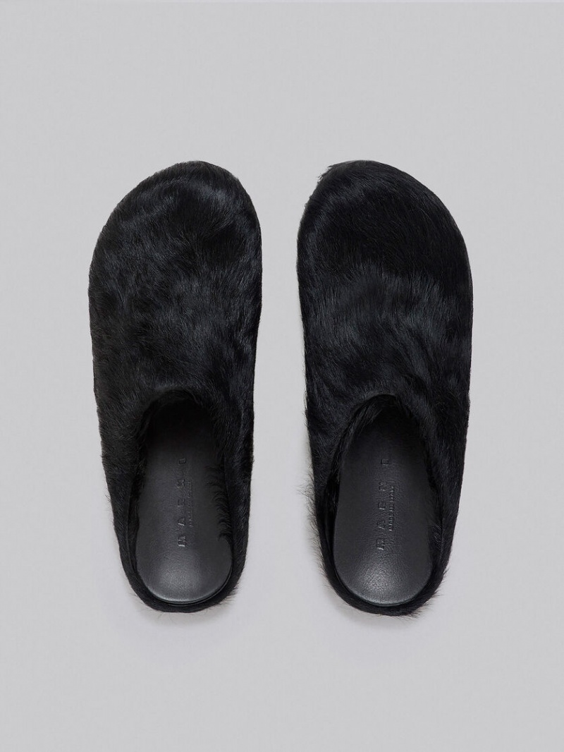 Marni Long Hair Calfskin Fussbett Sabot Negros | PMXQX76584
