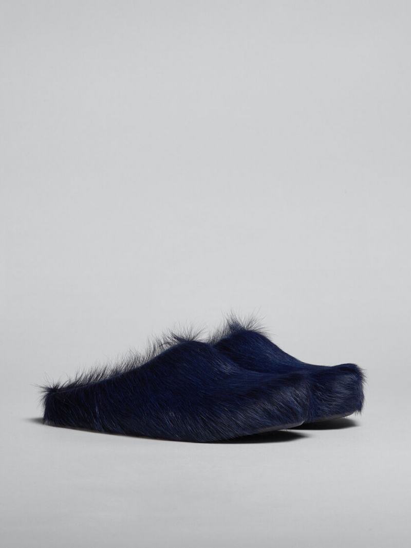 Marni Long Hair Calfskin Fussbett Sabot Negros | AMXDF58484