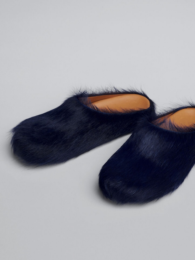 Marni Long Hair Calfskin Fussbett Sabot Negros | AMXDF58484