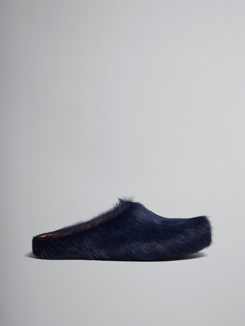 Marni Long Hair Calfskin Fussbett Sabot Negros | AMXDF58484