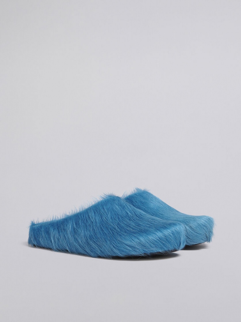 Marni Long Hair Calfskin Fussbett Sabot Azules | EMXVG46811