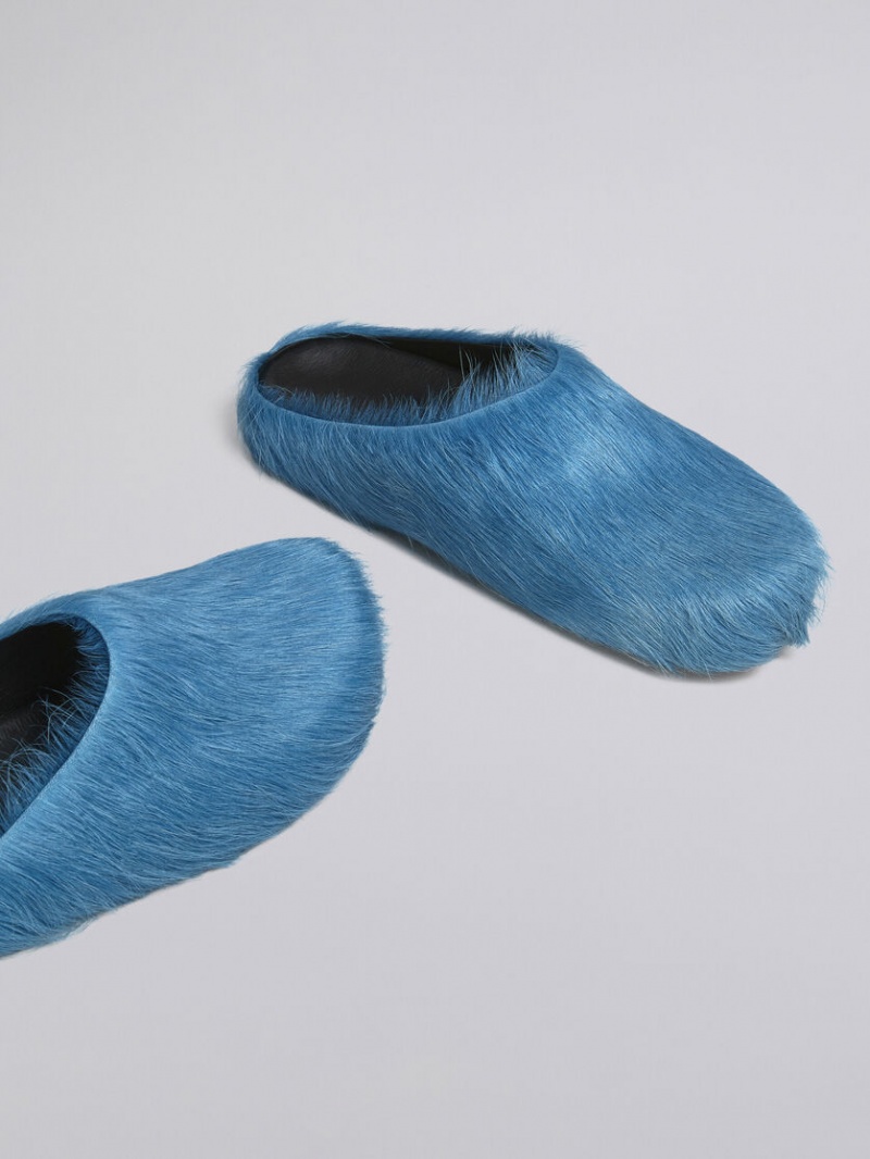 Marni Long Hair Calfskin Fussbett Sabot Azules | EMXVG46811