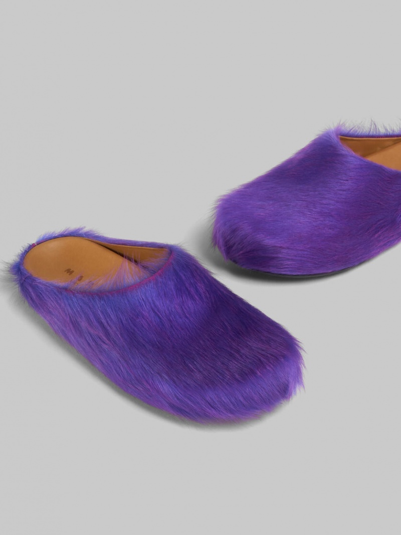 Marni Long Hair Calfskin Fussbett Sabot Morados | MXZDE90545