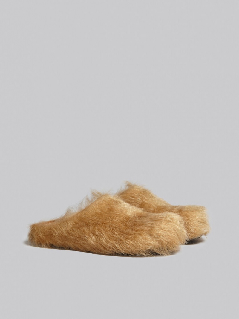 Marni Long-hair Calfskin Fussbett Sabot Beige | MXXBR22962