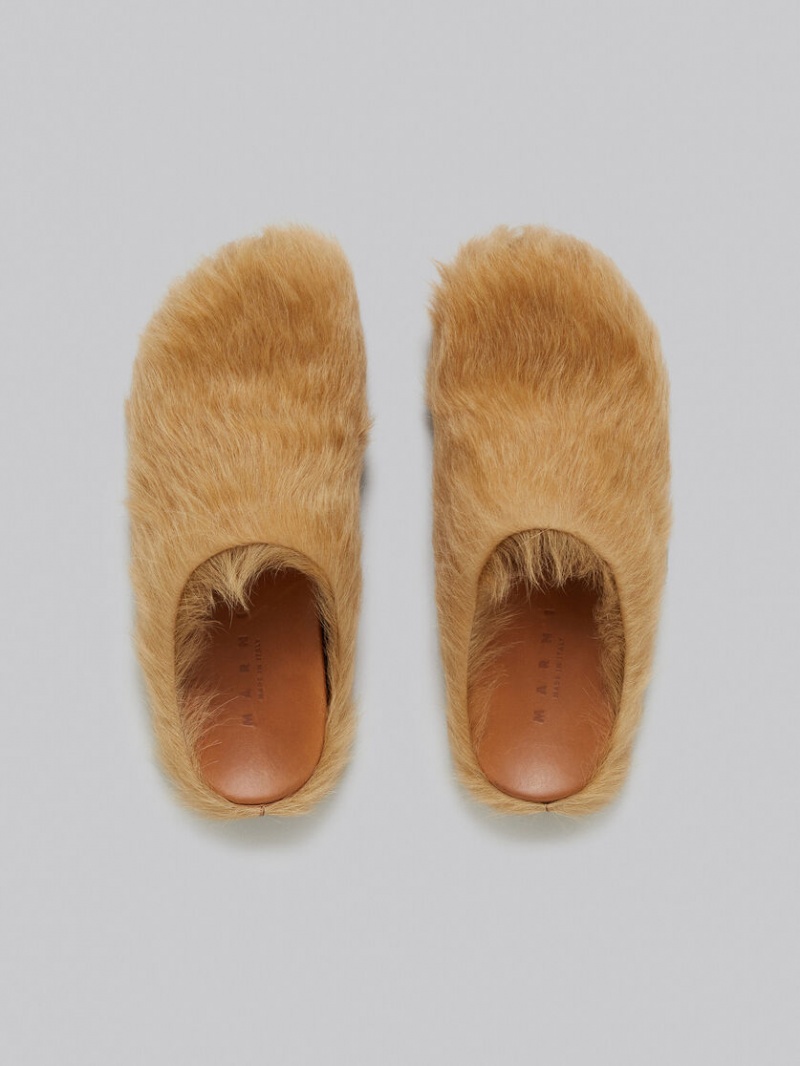 Marni Long-hair Calfskin Fussbett Sabot Beige | MXXBR22962