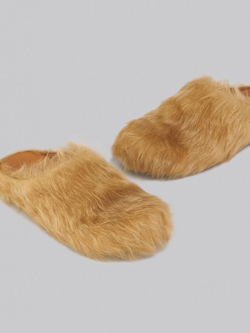 Marni Long-hair Calfskin Fussbett Sabot Beige | MXXBR22962