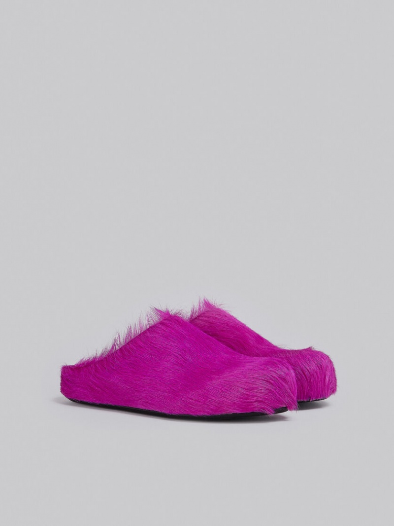 Marni Long-hair Calfskin Fussbett Sabot Fucsia | PMXQX36752
