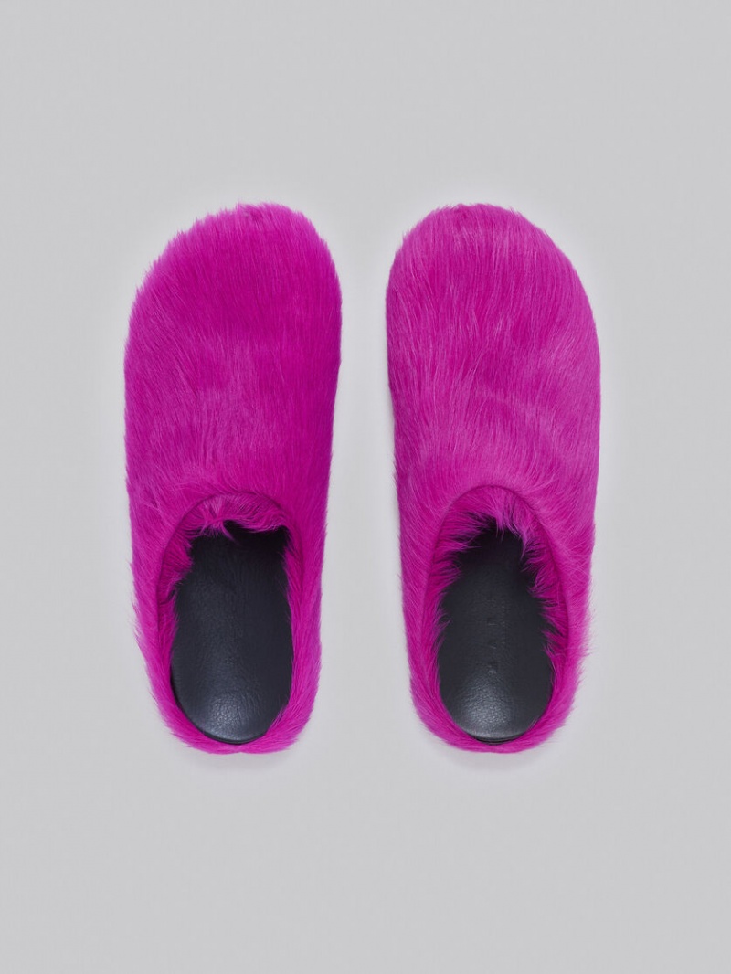 Marni Long-hair Calfskin Fussbett Sabot Fucsia | PMXQX36752