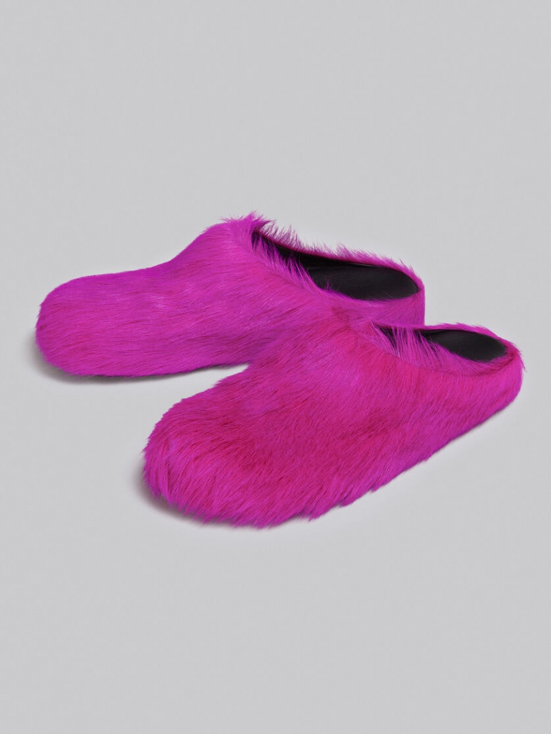 Marni Long-hair Calfskin Fussbett Sabot Fucsia | PMXQX36752