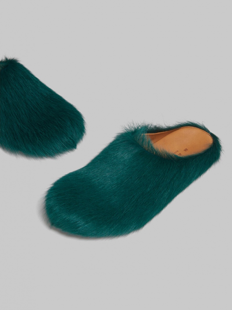 Marni Long-hair Calfskin Fussbett Sabot Verdes | MMXHR36453