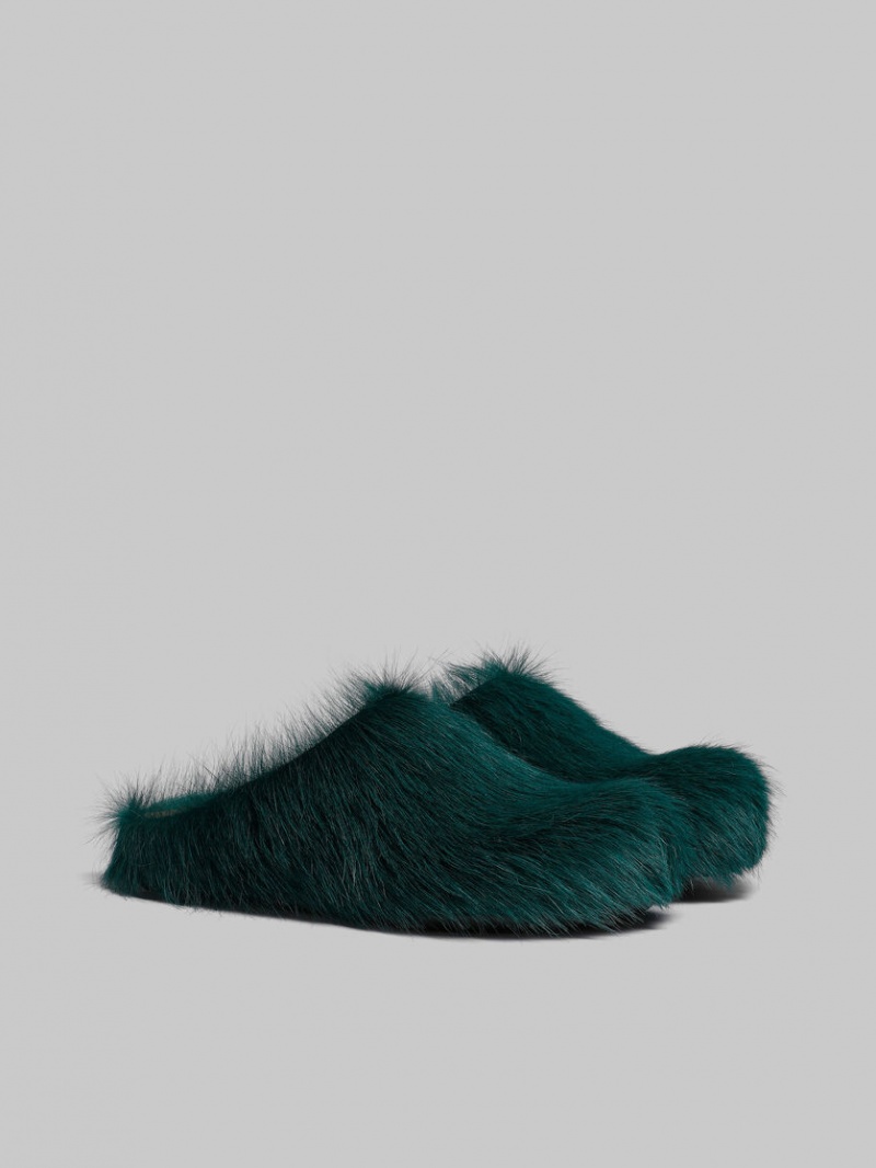 Marni Long-hair Calfskin Fussbett Sabot Verdes | LMXTR90751