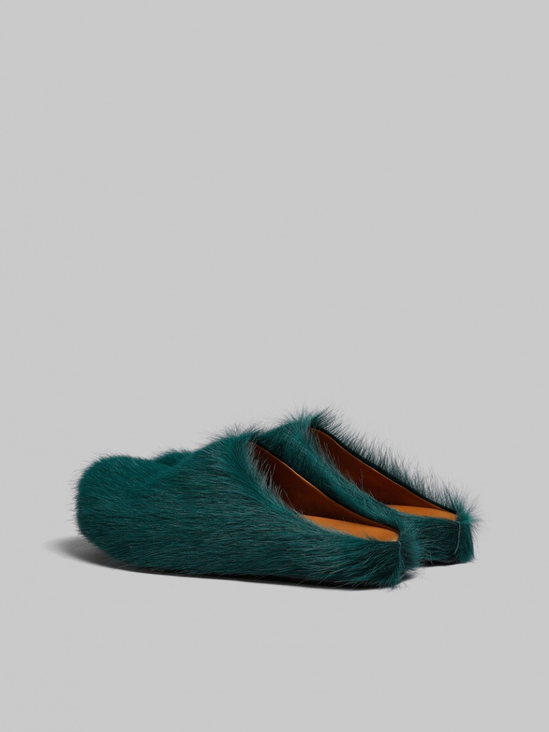 Marni Long-hair Calfskin Fussbett Sabot Verdes | LMXTR90751