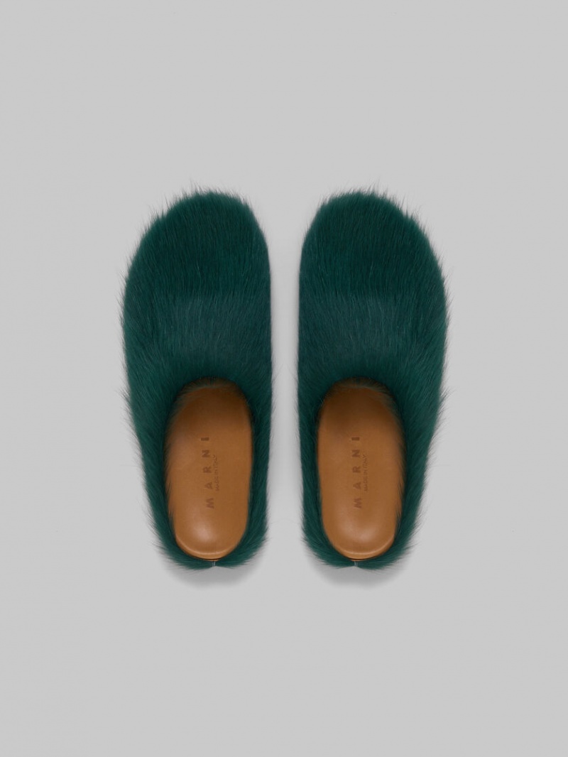 Marni Long-hair Calfskin Fussbett Sabot Verdes | LMXTR90751